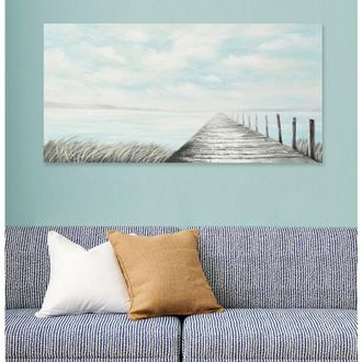 HERDASA Cuadro Decorativo Con Marco, Pintado A Mano Texturizado En Relieve En Tonos Blanco Y Verde, 90x60cm