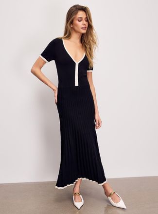 Icone Womens V-neck rib-knit pleated dress