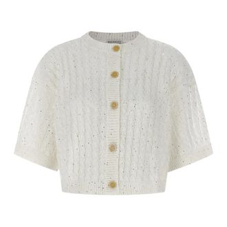 Brunello Cucinelli Dazzling Cable Cardigan - female - Brunello Cucinelli - Cardigans - White - XL - Knitwear