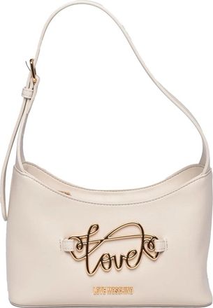 Love Moschino Spacious White Shoulder Bag With Metallic Script Detail