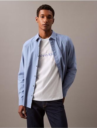 Calvin Klein Mens Striped Oxford Classic Button-Down Shirt - Blue - XS