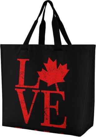 Generic Love Canada Flag Reusable Shopping Bags Large Capacity Grocery Bag Heavy Duty Tote for Women 40x40x16cm