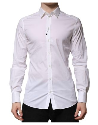 Dolce & Gabbana Mens White Cotton Long Sleeves Gold Formal Shirt Nylon Elastane