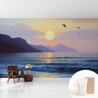 Tulup Fototapete Tapete Vliestapete Mit Kleber B&uuml;ro Wandgestaltung - Wanddekoration Wohnzimmer Sonnenuntergang Am Meer 416x254 Cm
