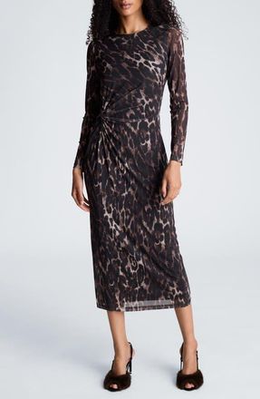 Kenneth Cole Knot Front Mesh Midi Dress in Black Multi at Nordstrom, Size X-Large