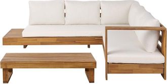 Beliani Conjunto De Jard&iacute;n Con Sof&aacute; Y Mesa De Centro Cojines Madera De Acacia Certificada Blanco Izquierdo Marettimo