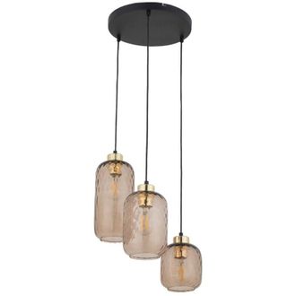 Luminosa Light Designs TK Pescara L&aacute;mpara de techo colgante Cluster, color negro y cristal &aacute;mbar, 3 bombillas E27