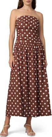 Joe's The Reina Linen Blend Strapless Maxi Dress in Chocolate/Ecru Dot at Nordstrom, Size Medium