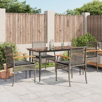 vidaXL Vidaxl - Set Comedor De Jard&iacute;n 5 Piezas Con Cojines Rat&aacute;n Sint&eacute;tico Gris