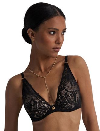 Aubade Womens Gold Pleasure Plunge Bra - Black Polyamide - Size 32E