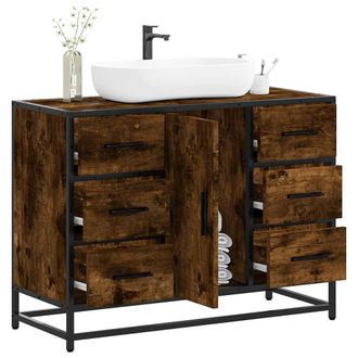 Berkfield Home Bathroom Sink Cabinet Smoked Oak 80x33x60 cm Engineered Wood in Brown | Size: 80 x 33 x 60 cm