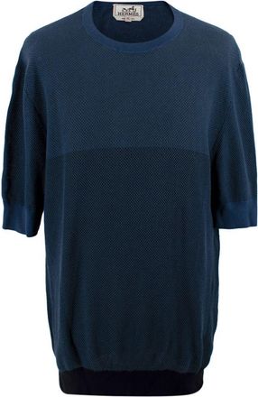 Herm&egrave;s Blue Two-tone Knitted Cotton T-Shirt Size XL