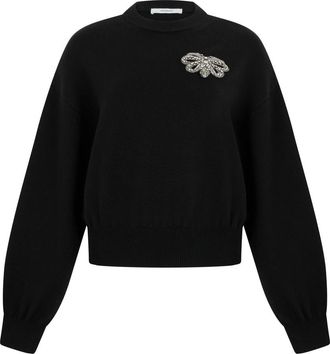 Givenchy Trui van Wol en Katoen met Geborduurde Strik - Dames - Ronde hals truien - Zwart - M - Katoen - Truien & Vesten