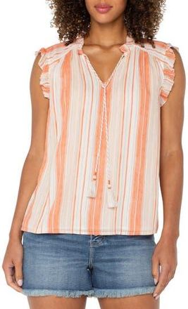 Liverpool L.A. Stripe Ruffle Sleeveless Top in Ornge Tn Stripe at Nordstrom Rack, Size X-Small