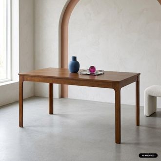 Sweeek Mesa de comedor extensible rectangular de madera de hevea con chapa de