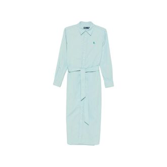 Ralph Lauren Shirt Dresses, female, Green, Size: XS Belted Striped Cotton Shirtdress