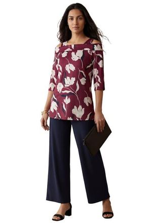 Jessica London Cold Shoulder Top in Claret Painted Petals at Nordstrom, Size Medium