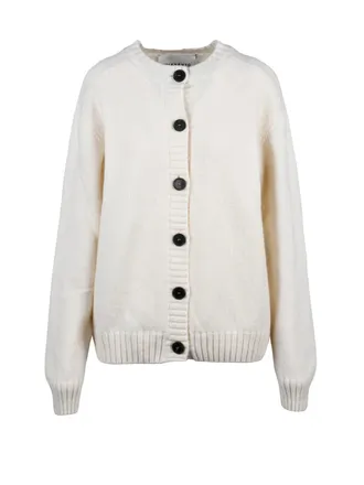 Amaranto White Crew Neck Wool-Cashmere Cardigan