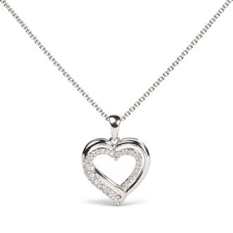 House of Brilliance 925 Sterling Silver 1/10 Cttw Diamond Heart Pendant Necklace