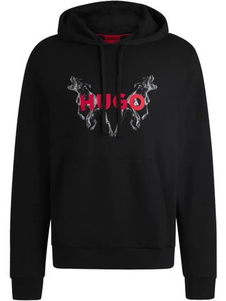 HUGO BOSS logo-print hoodie - men - Cotton/Cotton - S - Black