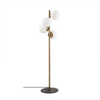 Wonderlamp L&aacute;mpara de pie 4 luces, dorado y con esferas blanco opal