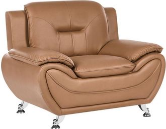 Beliani Armchair Golden Brown Vegan Eco Leather Pillow Top Arms Silver Metal Legs Easy Clean Modern Glam Style Living Room LEIRA