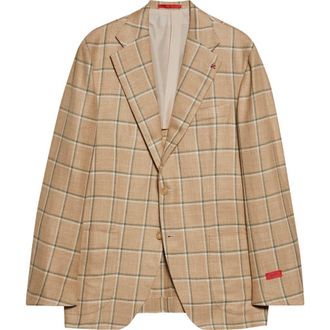 Isaia Check Wool, Silk & Linen Sport Coat in Light Beige at Nordstrom, Size 44 Us