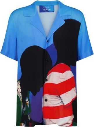 Balmain Gedrukt Twill Overhemd met All-Over Kunst - Heren - Korte mouwen Overhemden - Veelkleurig - XL - Overhemden
