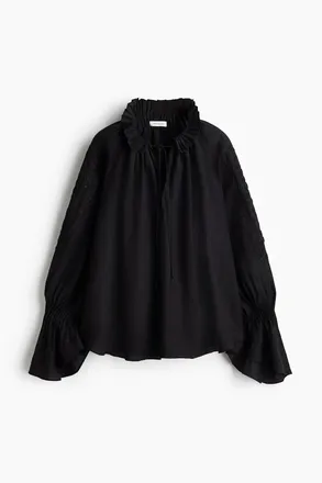 H&M Bestickte Bluse aus Leinengemisch - Schwarz
