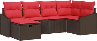 vidaXL Juego De Sof&aacute; 6 Uds. Marr&oacute;n Rat&aacute;n Sint&eacute;tico Vidaxl