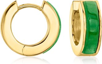 Ross-Simons Jade and 18kt Gold Over Sterling Reversible Huggie Hoop Earrings