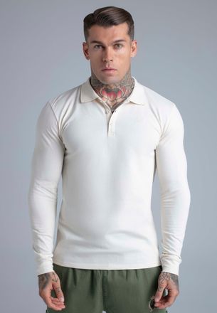 Siksilk Mens Ecru LS Button Polo XXL