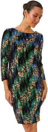 Roman Womens Sequin Velvet Dress - Green - Size 20 UK