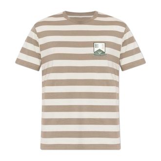 Emporio Armani Gestreept T-shirt met logopatch - Heren - T-shirts - Beige - M - Katoen - Tops