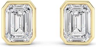 Pompeii3 2Ct TW Emerald Cut Diamond Bezel Studs 14k Yellow Gold Lab Grown Earrings