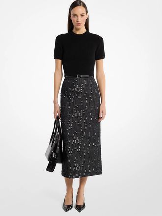 Michael Kors Frayed Denim Skirt