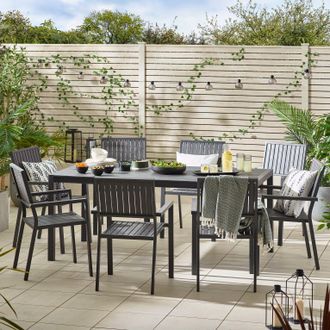 Furniturebox Dubai 8 Seater Outdoor Dining Set with Wood-Effect Tabletop in Grey