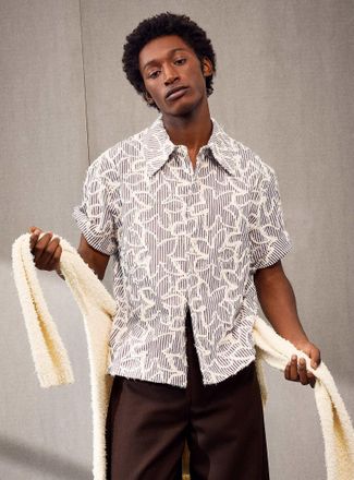 S&eacute;fr Mens Dayot frayed flowers striped shirt