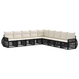vidaXL Conjunto De Sof&aacute;s De Jard&iacute;n 9 Pcs Negro Y Blanco Crema Vidaxl