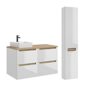 Petits Meubles Set de muebles lavabo 4 cajones y columna estratificado Blanco