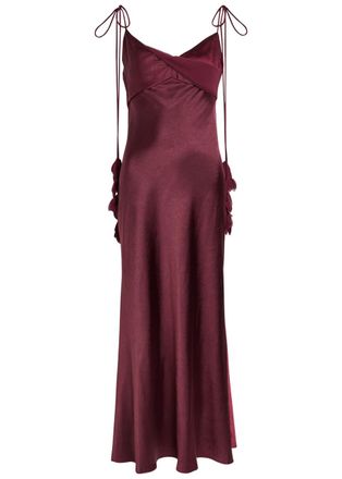 Self Portrait Floral-embellished Satin Maxi Dress - Burgundy - 16 (UK16 / XL)