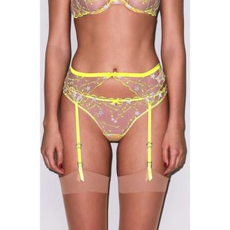 Fleur du Mal Etoile Embroidered Mesh Garter Belt in Neon Yellow at Nordstrom, Size 3