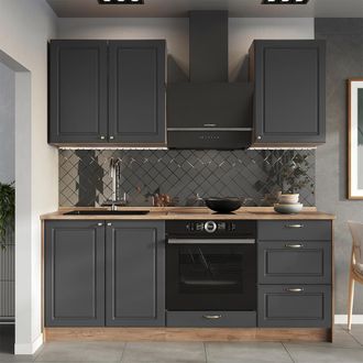Vicco Cocina Para Solteros Fame-line, Antracita-oro Landhaus/roble Dorado, 190 Cm, Et M&aacute;rmol, Vicco