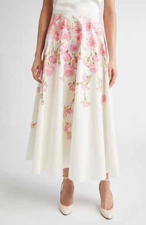 Giambattista Valli Carnation Print Cotton Poplin Skirt in Carnation Popeline Print at Nordstrom, Size 4 Us