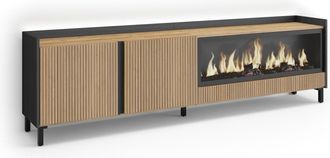 Skraut Home Skraut Home - Mueble Tv, Televisi&oacute;n, Muebles De Sal&oacute;n, Almacenaje, 212x35x61cm, Para Tv Hasta 80, Chimenea El&eacute;ctrica Xxl, Dise&ntilde;o Industrial, Led, Esti