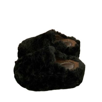 Generic YUJIEBB Flats Platform Slippers Fur Women Cotton Casual Mules Shoes Home Snow Boots Cozy Dress Mujer Zapatos Black