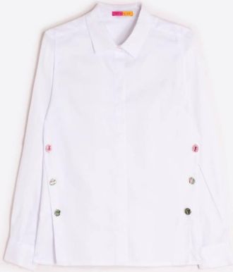 Vilagallo Womens Side Buttons Button-Down Shirt In White
