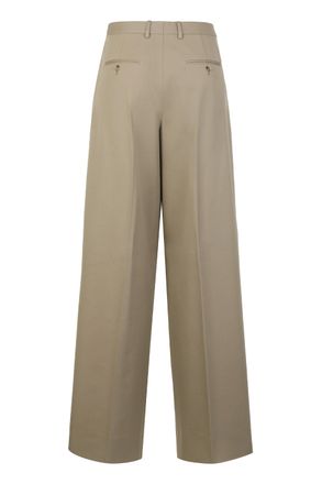 Celine Womens Wide-Leg Trousers Cotton And Wool Beige