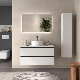 Cygnus Bath Mueble De Ba&ntilde;o Bequia Metal 100cm Blanco Mate Lavabo Sobre Encimera Porcelana