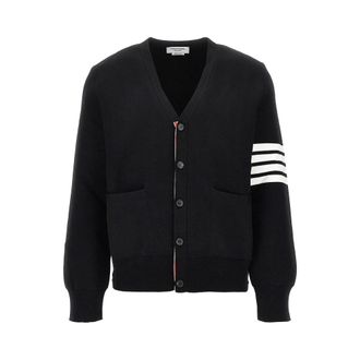 Thom Browne Cardigan con scollo a V in cr&ecirc;pe di cotone - - Knitwear - Uomo - Nero - L